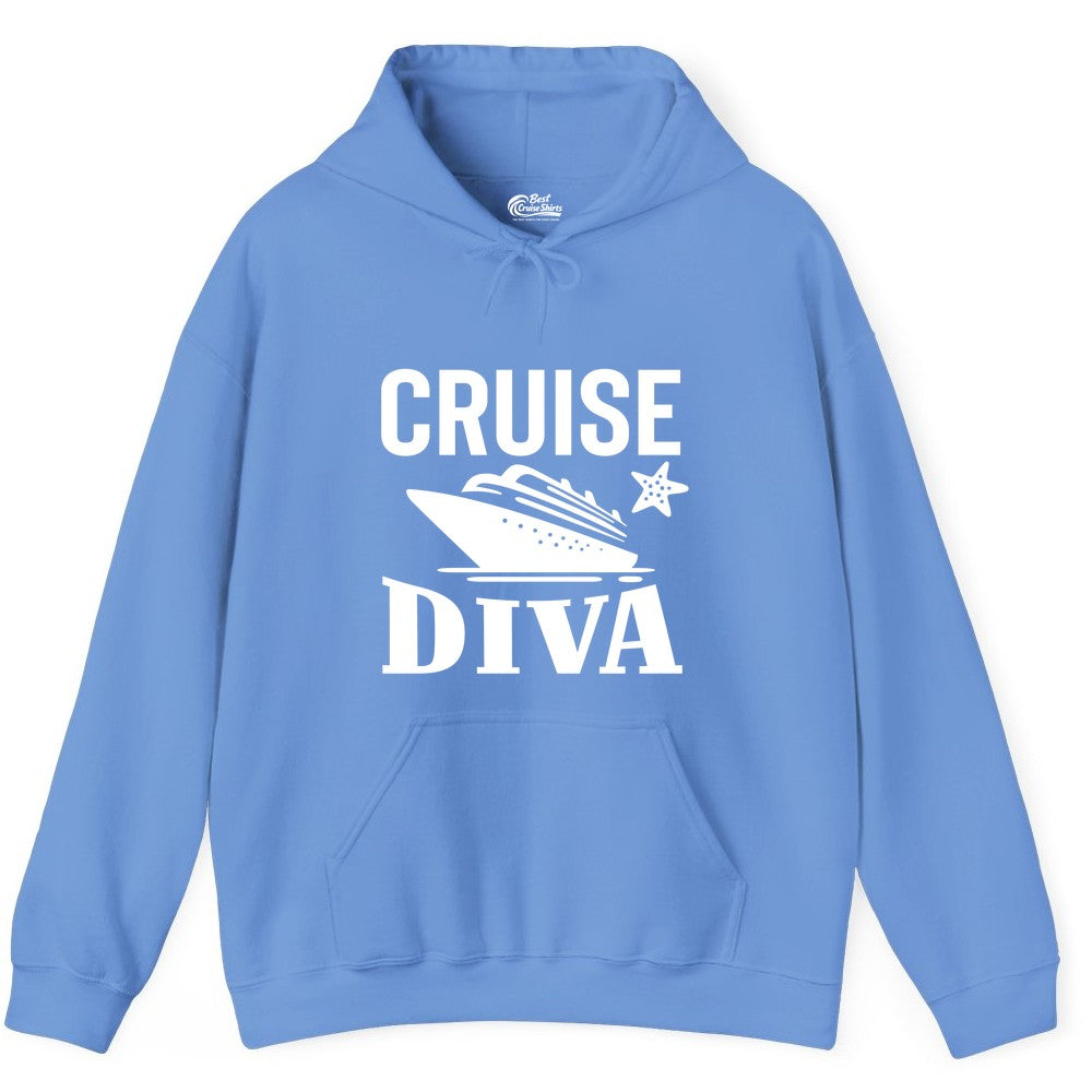 Cruise Diva Shirt - Bold Nautical Vacation Apparel for Women (Hoodie) in Carolina Blue - Cruise Diva Shirt - Bold Nautical Block Letters with Cruise Ship Graphic