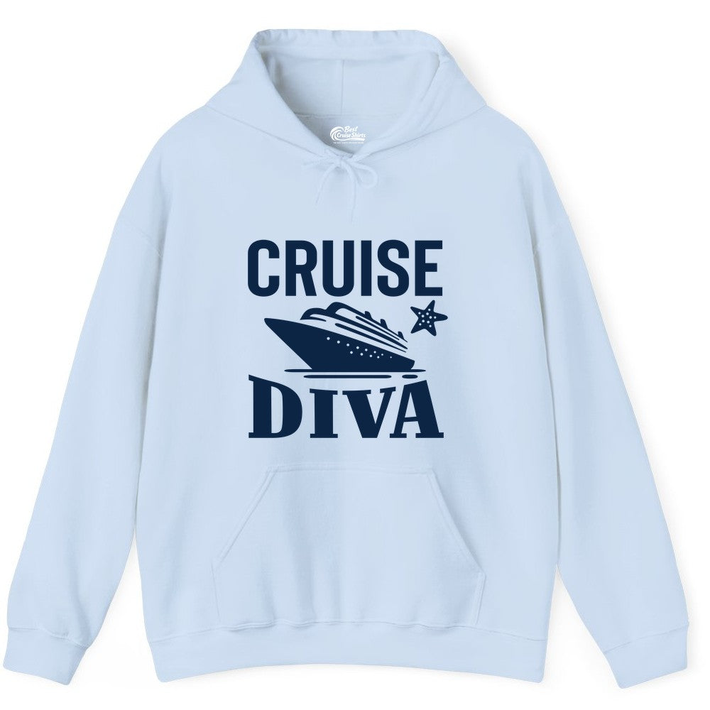 Cruise Diva Shirt - Bold Nautical Vacation Apparel for Women (Hoodie) in Light Blue - Cruise Diva Shirt - Bold Nautical Block Letters with Cruise Ship Graphic