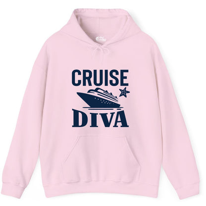 Cruise Diva Shirt - Bold Nautical Vacation Apparel for Women (Hoodie) in Light Pink - Cruise Diva Shirt - Bold Nautical Block Letters with Cruise Ship Graphic