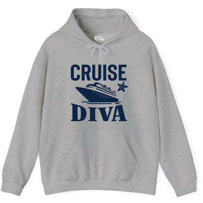 Cruise Diva Shirt - Bold Nautical Vacation Apparel for Women (Hoodie) in Sport Grey - Cruise Diva Shirt - Bold Nautical Block Letters with Cruise Ship Graphic