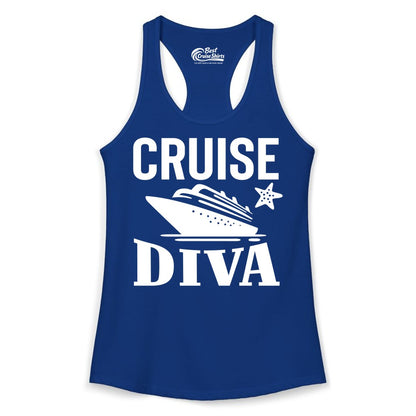 Cruise Diva Shirt - Bold Nautical Vacation Apparel for Women (Ladies Tank) in Solid Royal - Cruise Diva Shirt - Bold Nautical Block Letters with Cruise Ship Graphic