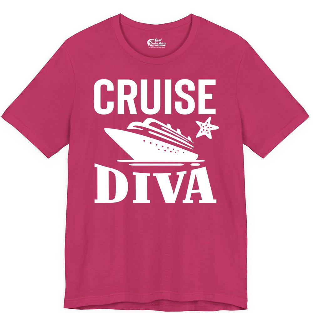 Cruise Diva Shirt - Bold Nautical Vacation Apparel for Women (Premium Tee) in Berry - Cruise Diva Shirt - Bold Nautical Block Letters with Cruise Ship Graphic