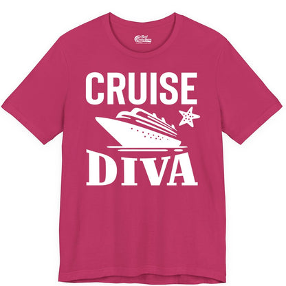 Cruise Diva Shirt - Bold Nautical Vacation Apparel for Women (Premium Tee) in Berry - Cruise Diva Shirt - Bold Nautical Block Letters with Cruise Ship Graphic