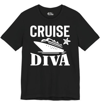 Cruise Diva Shirt - Bold Nautical Vacation Apparel for Women (Premium Tee) in Black - Cruise Diva Shirt - Bold Nautical Block Letters with Cruise Ship Graphic