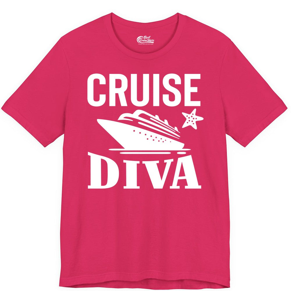 Cruise Diva Shirt - Bold Nautical Vacation Apparel for Women (Premium Tee) in Fuchsia - Cruise Diva Shirt - Bold Nautical Block Letters with Cruise Ship Graphic