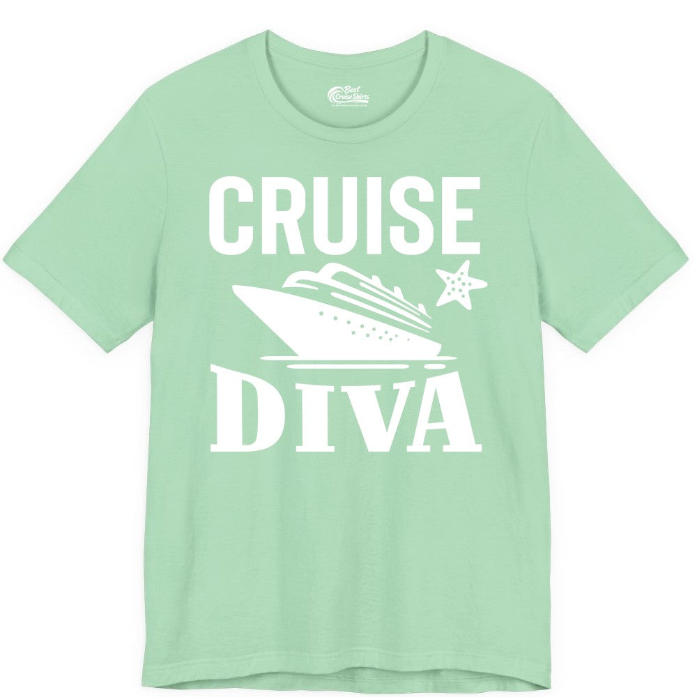 Cruise Diva Shirt - Bold Nautical Vacation Apparel for Women (Premium Tee) in Mint - Cruise Diva Shirt - Bold Nautical Block Letters with Cruise Ship Graphic