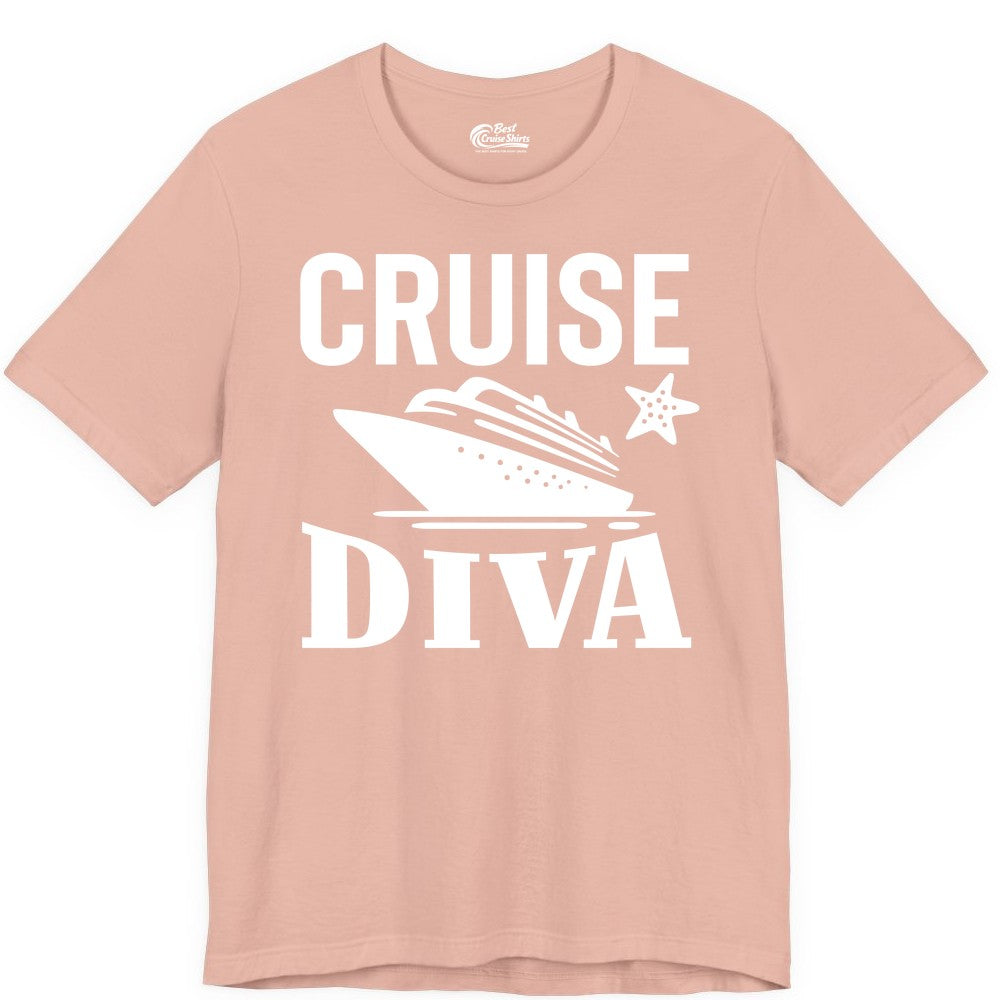 Cruise Diva Shirt - Bold Nautical Vacation Apparel for Women (Premium Tee) in Peach - Cruise Diva Shirt - Bold Nautical Block Letters with Cruise Ship Graphic