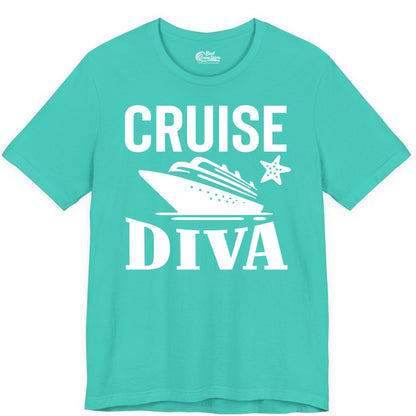 Cruise Diva Shirt - Bold Nautical Vacation Apparel for Women (Premium Tee) in Teal - Cruise Diva Shirt - Bold Nautical Block Letters with Cruise Ship Graphic