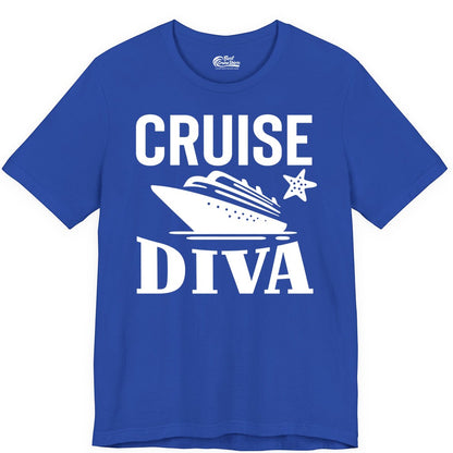 Cruise Diva Shirt - Bold Nautical Vacation Apparel for Women (Premium Tee) in True Royal - Cruise Diva Shirt - Bold Nautical Block Letters with Cruise Ship Graphic
