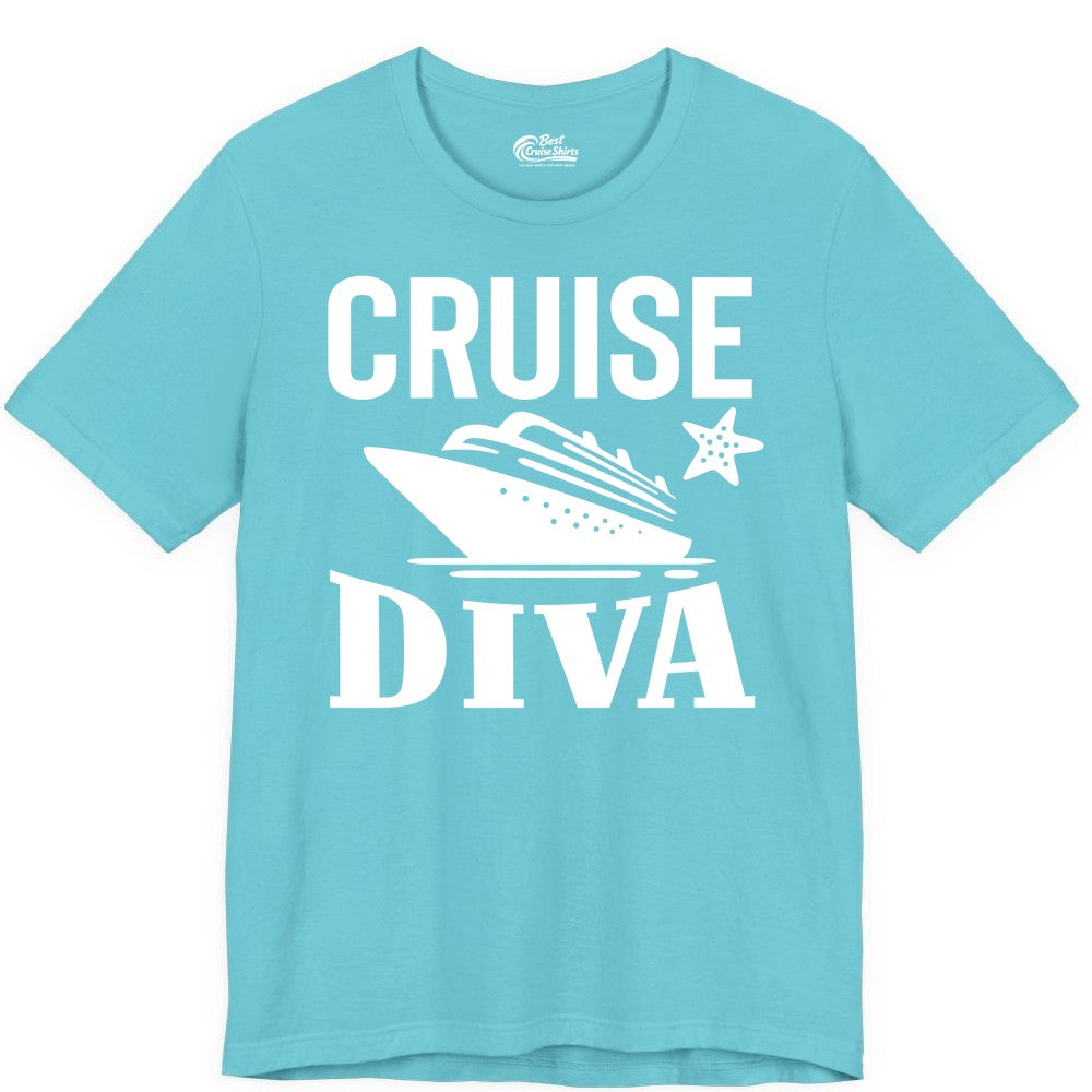 Cruise Diva Shirt - Bold Nautical Vacation Apparel for Women (Premium Tee) in Turquoise - Cruise Diva Shirt - Bold Nautical Block Letters with Cruise Ship Graphic