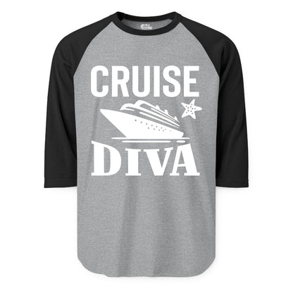 Cruise Diva Shirt - Bold Nautical Vacation Apparel for Women (Raglan) in Heather GreyBlack - Cruise Diva Shirt - Bold Nautical Block Letters with Cruise Ship Graphic