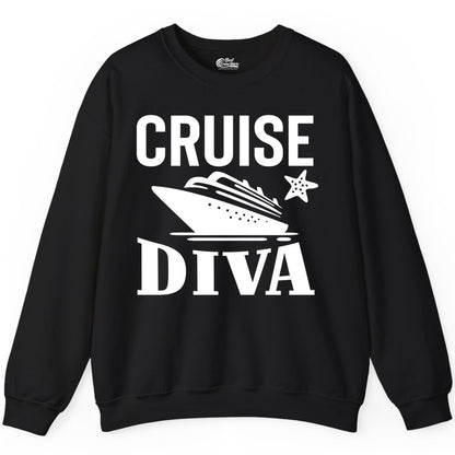 Cruise Diva Shirt - Bold Nautical Vacation Apparel for Women (Sweatshirt) in Black - Cruise Diva Shirt - Bold Nautical Block Letters with Cruise Ship Graphic