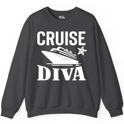 Cruise Diva Shirt - Bold Nautical Vacation Apparel for Women (Sweatshirt) in Dark Heather - Cruise Diva Shirt - Bold Nautical Block Letters with Cruise Ship Graphic