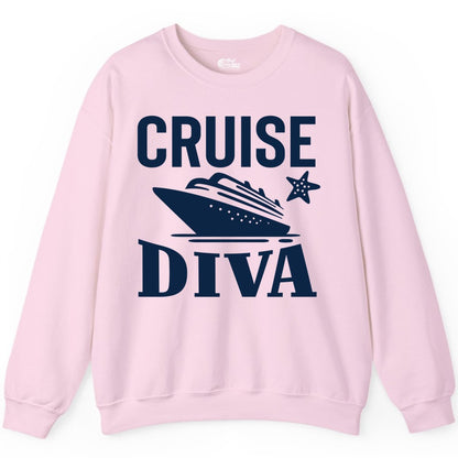 Cruise Diva Shirt - Bold Nautical Vacation Apparel for Women (Sweatshirt) in Light Pink - Cruise Diva Shirt - Bold Nautical Block Letters with Cruise Ship Graphic
