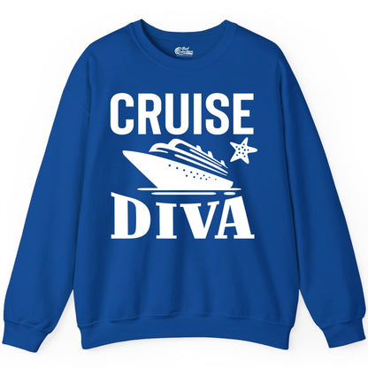 Cruise Diva Shirt - Bold Nautical Vacation Apparel for Women (Sweatshirt) in Royal - Cruise Diva Shirt - Bold Nautical Block Letters with Cruise Ship Graphic