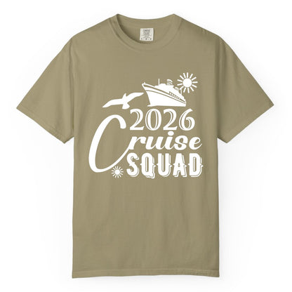 2026 Cruise Squad Shirt - Matching Cruise Shirts for Group Fun (Comfort Color) in Khaki - 2026 Cruise Squad Shirt Nautical Group Matching Family Vacation Tee