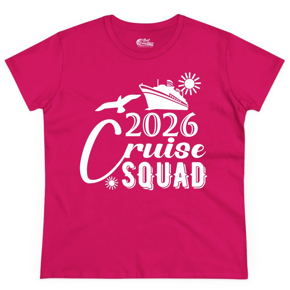 2026 Cruise Squad Shirt - Matching Cruise Shirts for Group Fun (Ladies Tee) in Heliconia - 2026 Cruise Squad Shirt Nautical Group Matching Family Vacation Tee