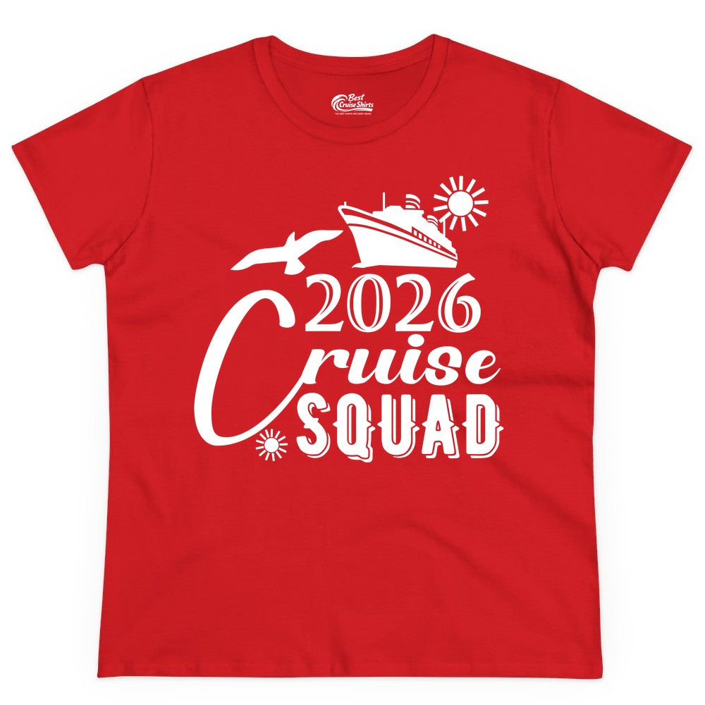 2026 Cruise Squad Shirt - Matching Cruise Shirts for Group Fun (Ladies Tee) in Red - 2026 Cruise Squad Shirt Nautical Group Matching Family Vacation Tee