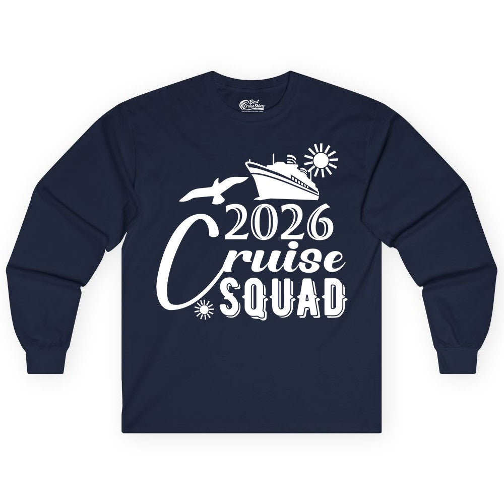 2026 Cruise Squad Shirt - Matching Cruise Shirts for Group Fun (Long Sleeve) in Navy - 2026 Cruise Squad Shirt Nautical Group Matching Family Vacation Tee