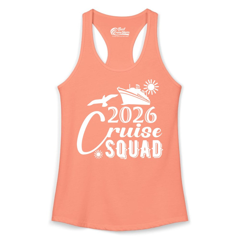 2026 Cruise Squad Shirt - Matching Cruise Shirts for Group Fun (Ladies Tank) in Solid Light Orange - 2026 Cruise Squad Shirt Nautical Group Matching Family Vacation Tee