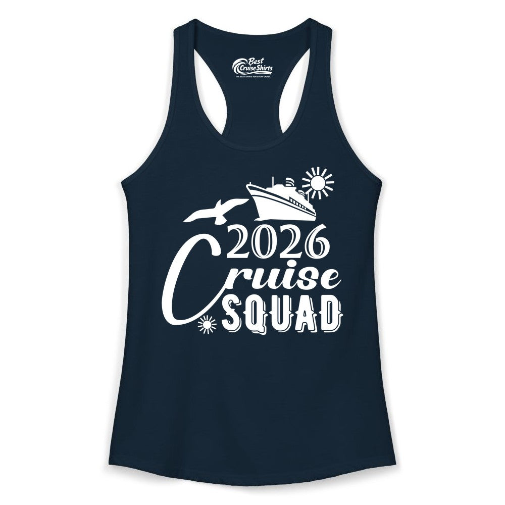 2026 Cruise Squad Shirt - Matching Cruise Shirts for Group Fun (Ladies Tank) in Solid Midnight Navy - 2026 Cruise Squad Shirt Nautical Group Matching Family Vacation Tee