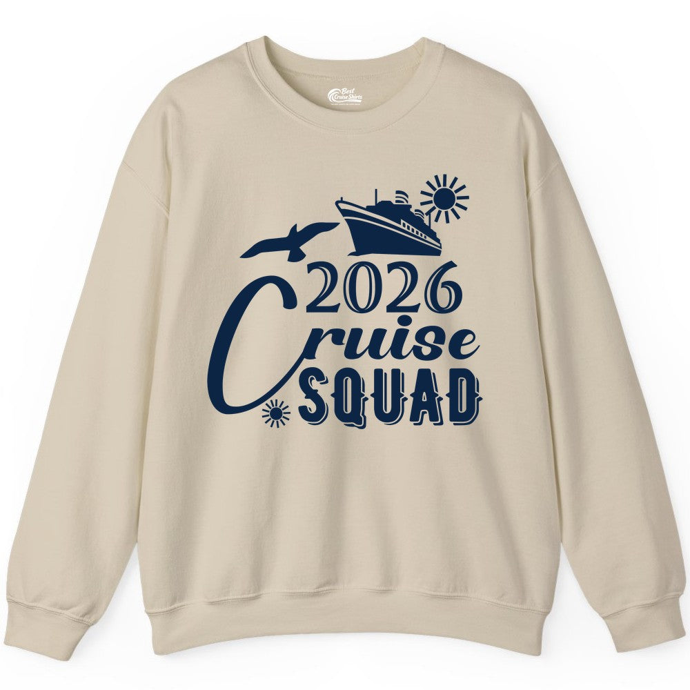 2026 Cruise Squad Shirt - Matching Cruise Shirts for Group Fun (Sweatshirt) in Sand - 2026 Cruise Squad Shirt Nautical Group Matching Family Vacation Tee