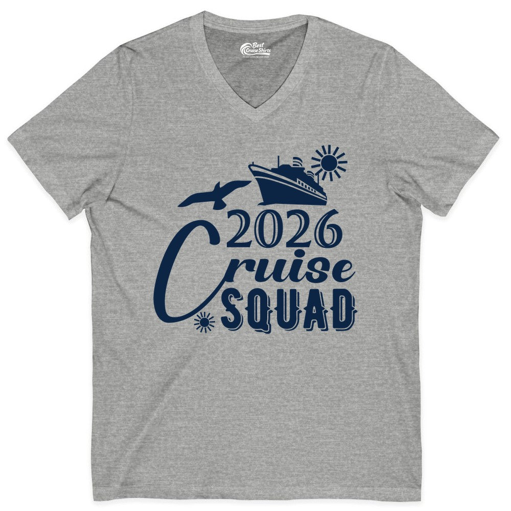 2026 Cruise Squad Shirt - Matching Cruise Shirts for Group Fun (V-Neck) in Athletic Heather - 2026 Cruise Squad Shirt Nautical Group Matching Family Vacation Tee