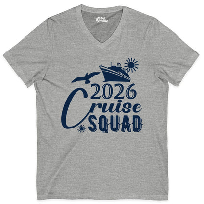 2026 Cruise Squad Shirt - Matching Cruise Shirts for Group Fun (V-Neck) in Athletic Heather - 2026 Cruise Squad Shirt Nautical Group Matching Family Vacation Tee