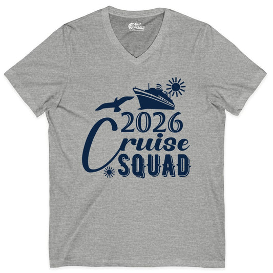 2026 Cruise Squad Shirt - Matching Cruise Shirts for Group Fun (V-Neck) in Athletic Heather - 2026 Cruise Squad Shirt Nautical Group Matching Family Vacation Tee