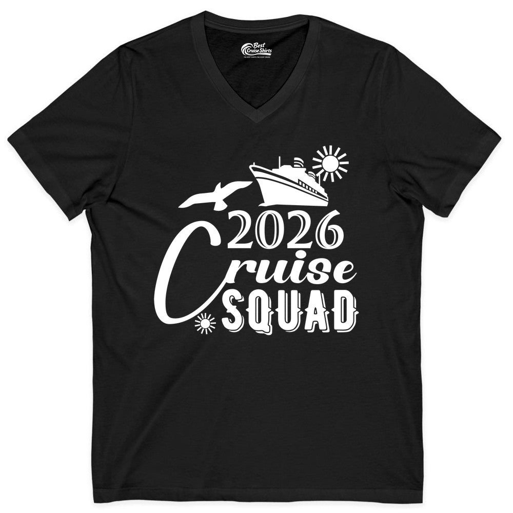 2026 Cruise Squad Shirt - Matching Cruise Shirts for Group Fun (V-Neck) in Black - 2026 Cruise Squad Shirt Nautical Group Matching Family Vacation Tee