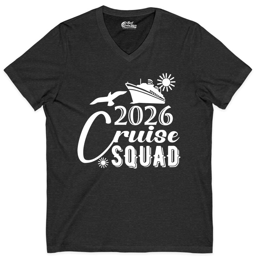 2026 Cruise Squad Shirt - Matching Cruise Shirts for Group Fun (V-Neck) in Dark Grey Heather - 2026 Cruise Squad Shirt Nautical Group Matching Family Vacation Tee