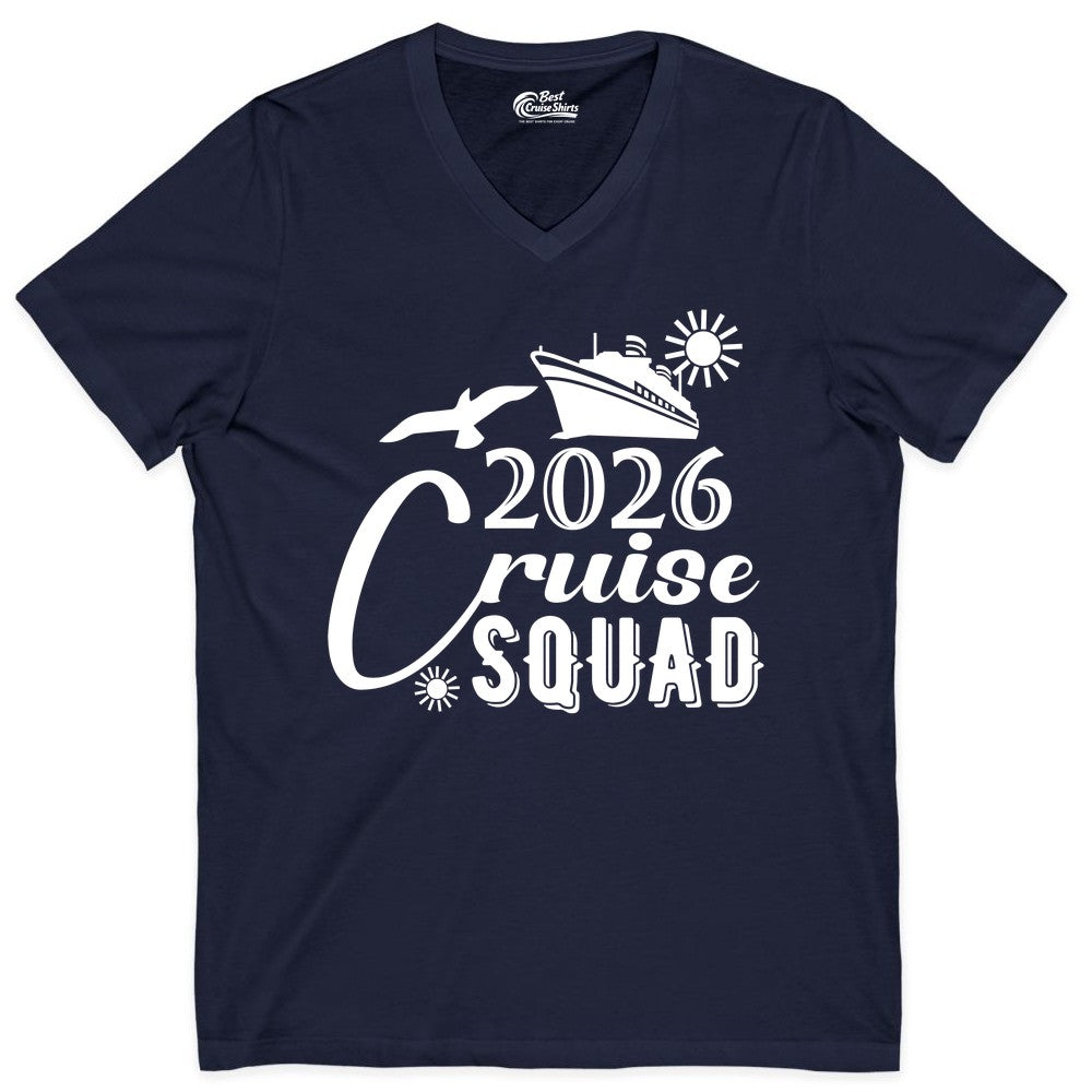 2026 Cruise Squad Shirt - Matching Cruise Shirts for Group Fun (V-Neck) in Navy - 2026 Cruise Squad Shirt Nautical Group Matching Family Vacation Tee