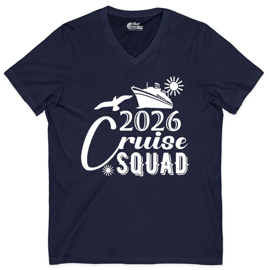 2026 Cruise Squad Shirt - Matching Cruise Shirts for Group Fun (V-Neck) in Navy - 2026 Cruise Squad Shirt Nautical Group Matching Family Vacation Tee
