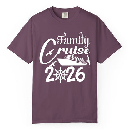 Family Cruise Shirts 2026 - Matching Cruise Group Shirts for Families (Comfort Color) in Berry - Family Cruise 2026 Shirt with Cruise Ship and Seagulls Graphic