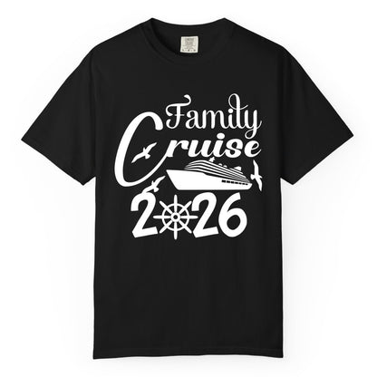 Family Cruise Shirts 2026 - Matching Cruise Group Shirts for Families (Comfort Color) in Black - Family Cruise 2026 Shirt with Cruise Ship and Seagulls Graphic
