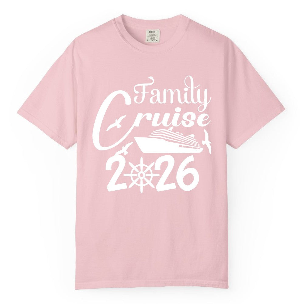 Family Cruise Shirts 2026 - Matching Cruise Group Shirts for Families (Comfort Color) in Blossom - Family Cruise 2026 Shirt with Cruise Ship and Seagulls Graphic