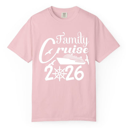 Family Cruise Shirts 2026 - Matching Cruise Group Shirts for Families (Comfort Color) in Blossom - Family Cruise 2026 Shirt with Cruise Ship and Seagulls Graphic
