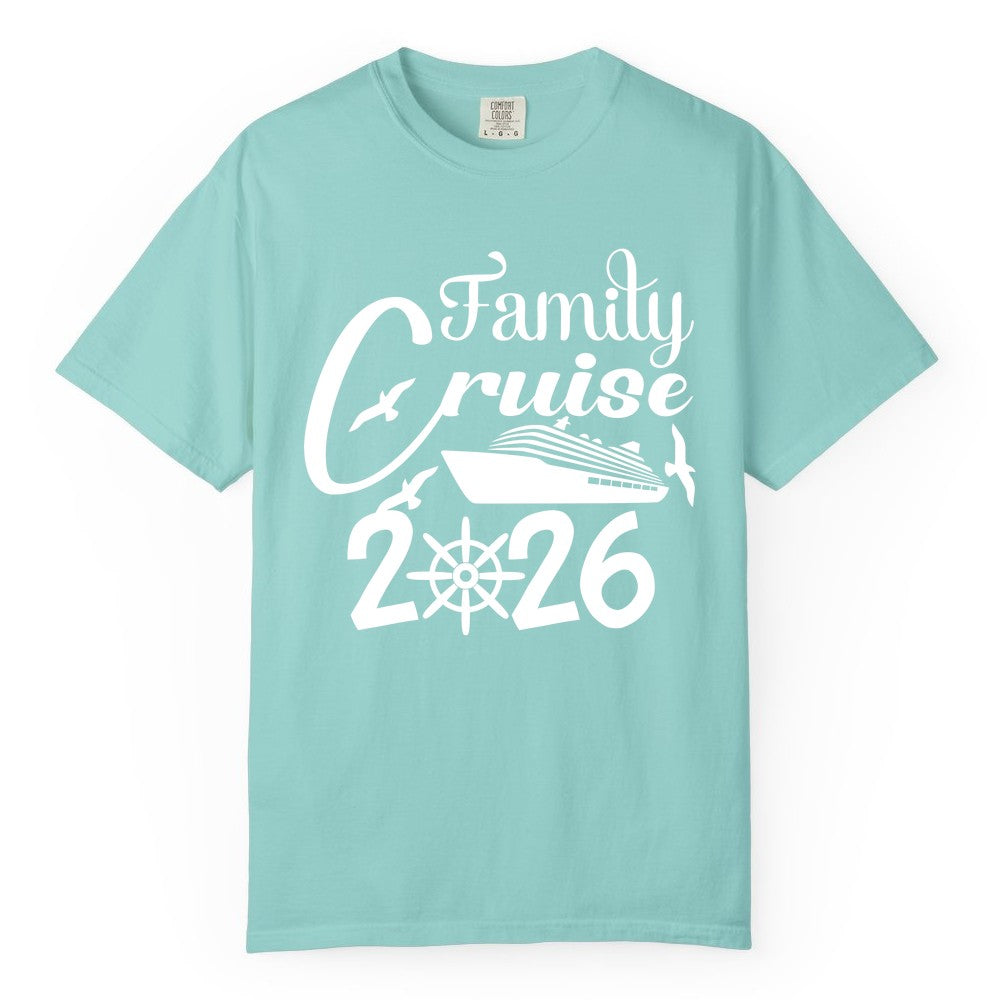 Family Cruise Shirts 2026 - Matching Cruise Group Shirts for Families (Comfort Color) in Chalky Mint - Family Cruise 2026 Shirt with Cruise Ship and Seagulls Graphic