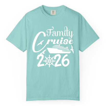Family Cruise Shirts 2026 - Matching Cruise Group Shirts for Families (Comfort Color) in Chalky Mint - Family Cruise 2026 Shirt with Cruise Ship and Seagulls Graphic