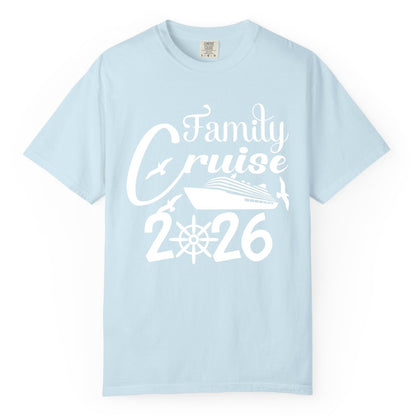 Family Cruise Shirts 2026 - Matching Cruise Group Shirts for Families (Comfort Color) in Chambray - Family Cruise 2026 Shirt with Cruise Ship and Seagulls Graphic