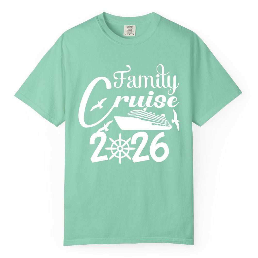 Family Cruise Shirts 2026 - Matching Cruise Group Shirts for Families (Comfort Color) in Island Reef - Family Cruise 2026 Shirt with Cruise Ship and Seagulls Graphic