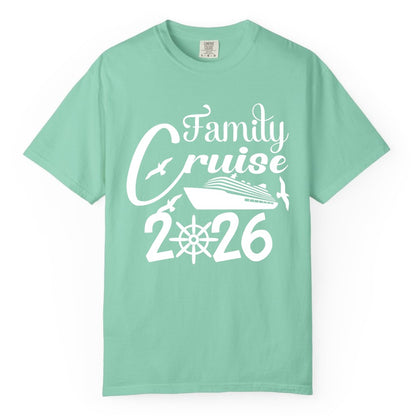 Family Cruise Shirts 2026 - Matching Cruise Group Shirts for Families (Comfort Color) in Island Reef - Family Cruise 2026 Shirt with Cruise Ship and Seagulls Graphic