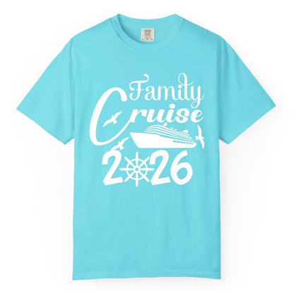 Family Cruise Shirts 2026 - Matching Cruise Group Shirts for Families (Comfort Color) in Lagoon Blue - Family Cruise 2026 Shirt with Cruise Ship and Seagulls Graphic