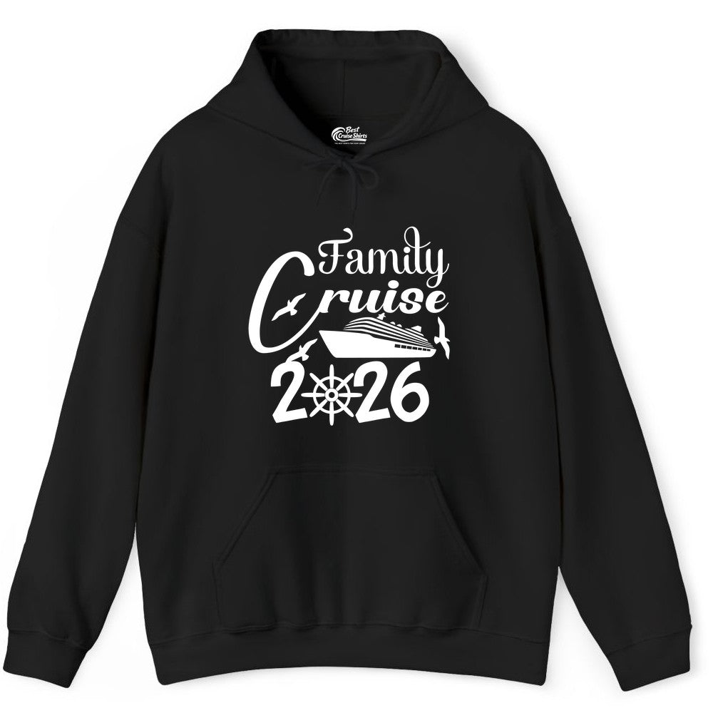 Family Cruise Shirts 2026 - Matching Cruise Group Shirts for Families (Hoodie) in Black - Family Cruise 2026 Shirt with Cruise Ship and Seagulls Graphic