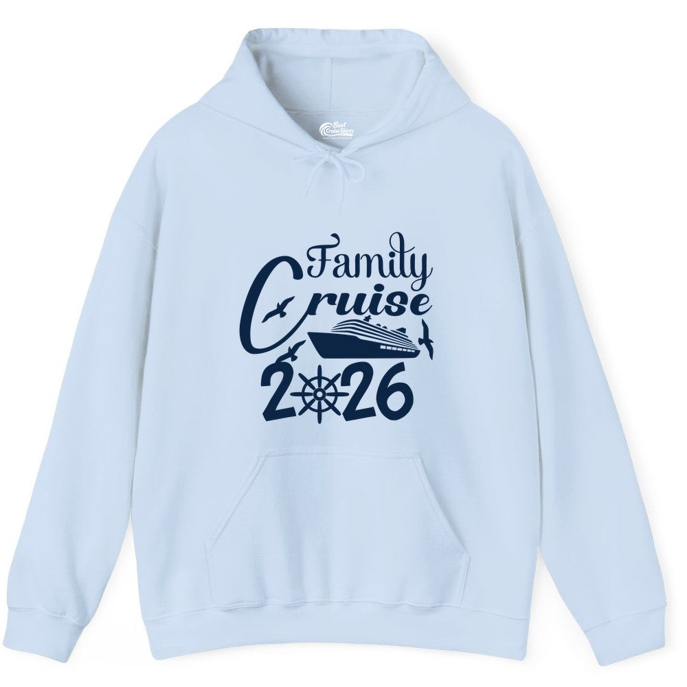 Family Cruise Shirts 2026 - Matching Cruise Group Shirts for Families (Hoodie) in Light Blue - Family Cruise 2026 Shirt with Cruise Ship and Seagulls Graphic