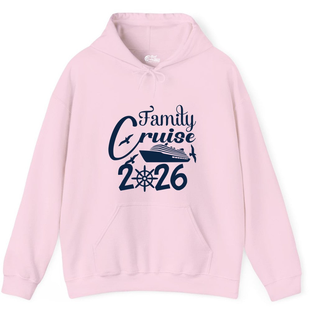 Family Cruise Shirts 2026 - Matching Cruise Group Shirts for Families (Hoodie) in Light Pink - Family Cruise 2026 Shirt with Cruise Ship and Seagulls Graphic