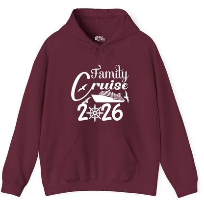 Family Cruise Shirts 2026 - Matching Cruise Group Shirts for Families (Hoodie) in Maroon - Family Cruise 2026 Shirt with Cruise Ship and Seagulls Graphic