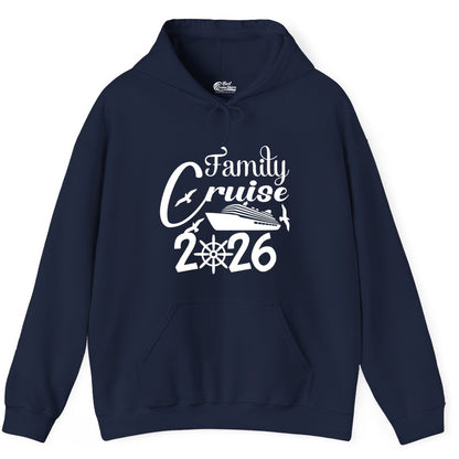 Family Cruise Shirts 2026 - Matching Cruise Group Shirts for Families (Hoodie) in Navy - Family Cruise 2026 Shirt with Cruise Ship and Seagulls Graphic