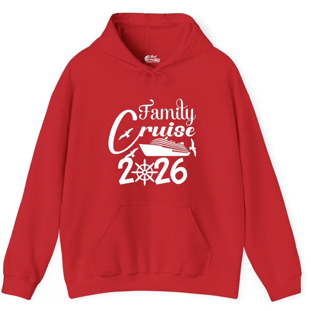 Family Cruise Shirts 2026 - Matching Cruise Group Shirts for Families (Hoodie) in Red - Family Cruise 2026 Shirt with Cruise Ship and Seagulls Graphic