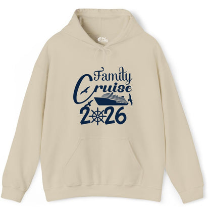 Family Cruise Shirts 2026 - Matching Cruise Group Shirts for Families (Hoodie) in Sand - Family Cruise 2026 Shirt with Cruise Ship and Seagulls Graphic